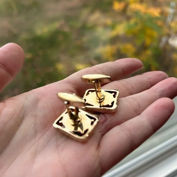 4/$50 Elegant Black ONYX 1980 and Gold men cufflinks 🕺 - Picture 7 of 7